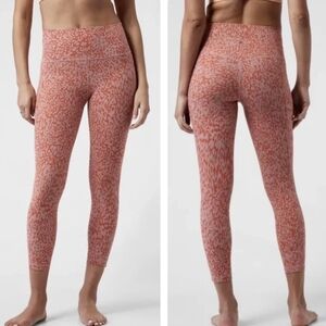 Athleta Salutation Stash Pocket II Printed 7/8 Tights Ocelot Spot Orange Pink XL